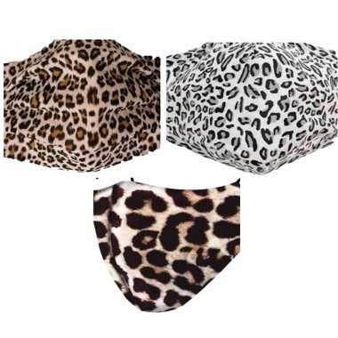 3x mondkapjes met dierenprint van stof herbruikbaar