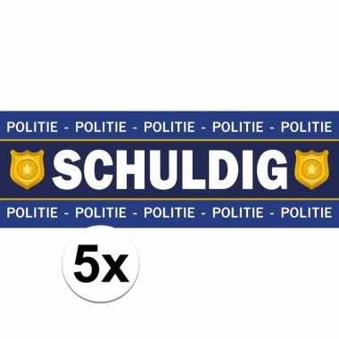 5 x schuldig stickers voor politie/agent verkleedkleding