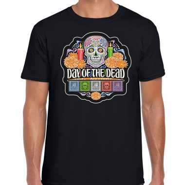 Day of the dead / dag van de doden halloween verkleed t shirt / verkleedkleding zwart voor heren