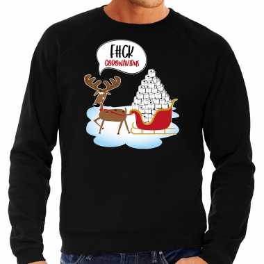 F#ck coronavirus foute kerstsweater / verkleedkleding zwart voor heren