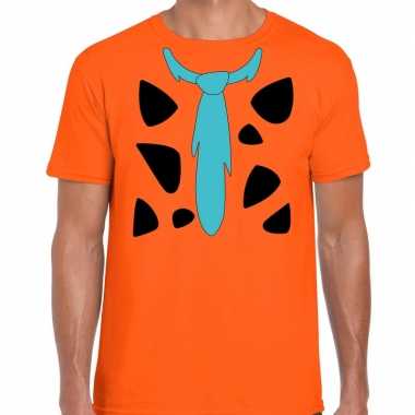 Fred holbewoner verkleedkleding t shirt oranje voor heren
