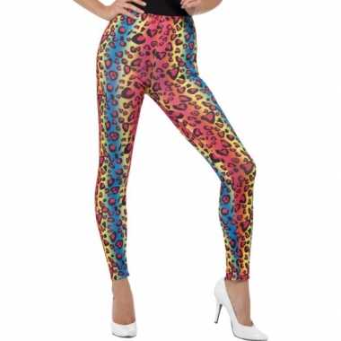 Gekleurde luipaardprint 80s legging verkleed verkleedkleding voor dam