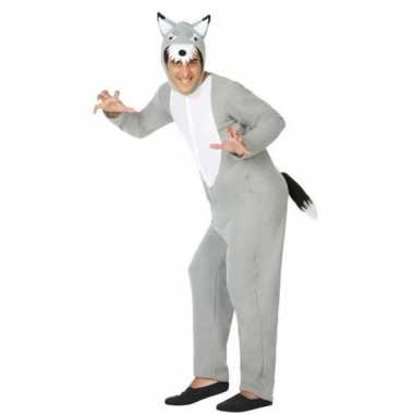 Grijze wolf dieren verkleed verkleedkleding/onesie voor volwassenen
