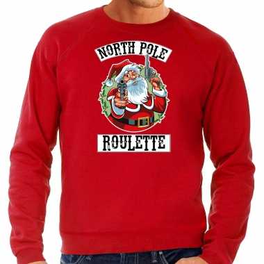 Grote maten foute kersttrui / verkleedkleding northpole roulette rood voor heren
