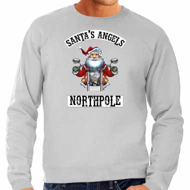 Grote maten foute kersttrui / verkleedkleding santas angels northpole grijs voor heren