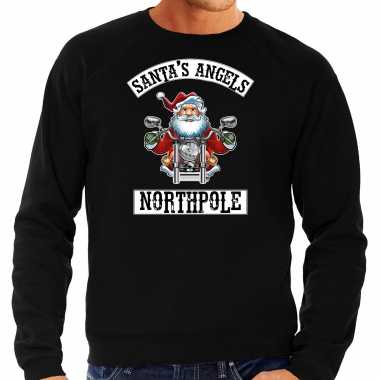 Grote maten foute kersttrui / verkleedkleding santas angels northpole zwart voor heren