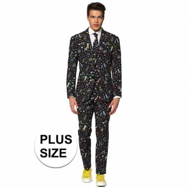 Grote maten heren verkleed pak/verkleedkleding disco print