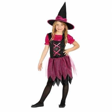 Halloween zwart/roze heksen verkleedkleding voor meisjes