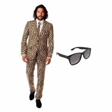 Heren verkleedkleding met luipaard print maat 48 (m) met gratis zonne