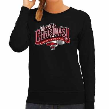 Merry christmas kerstsweater / kerst verkleedkleding zwart voor dames