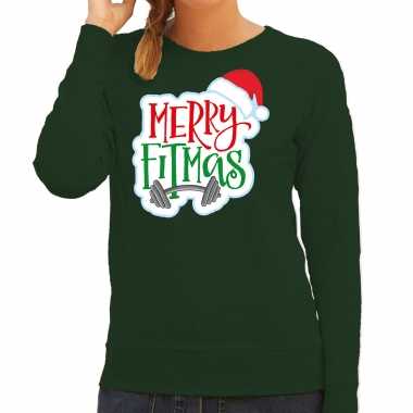 Merry fitmas kerstsweater / verkleedkleding groen voor dames