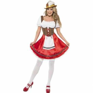 Oktoberfest rode/bruine tiroler dirndl verkleed verkleedkleding/jurkj