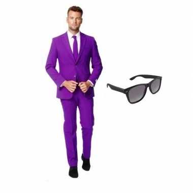 Paars heren verkleedkleding maat 48 (m) met gratis zonnebril