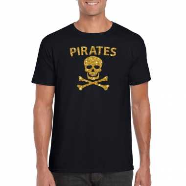 Piraten shirt / foute party verkleed verkleedkleding / verkleedkleding goud glitter zwart heren
