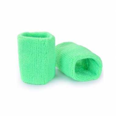 Pols zweetbandjes neon groen voor volwassenen 2 stuks