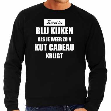 Zwarte foute kersttrui / sweater kerst is blij kijken / kut cadeau verkleedkleding heren