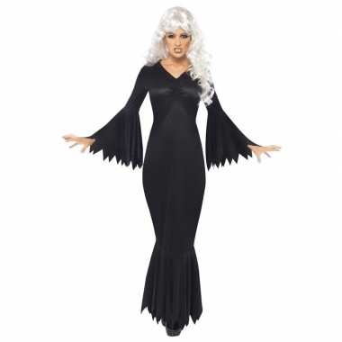 Zwarte lange heksen jurk verkleed verkleedkleding voor dames