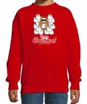 Foute kerstsweater verkleedkleding met hamsterende kat merry christmas rood voor kinderen