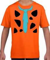 Fred holbewoner verkleedkleding t-shirt oranje voor kinderen
