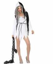 Halloween spook dames verkleedkleding wit met zwart