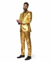 Heren verkleed pak verkleedkleding metallic goud met stropdas