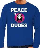 Hippie jezus kerstbal sweater kerst verkleedkleding peace dudes blauw voor heren