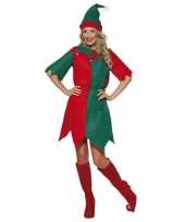 Kerst elf verkleedkleding rood groen voor dames
