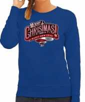 Merry christmas kerstsweater kerst verkleedkleding blauw voor dames