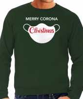 Merry corona christmas foute kerstsweater verkleedkleding groen voor heren