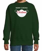 Merry corona christmas foute kerstsweater verkleedkleding groen voor kinderen