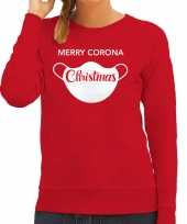 Merry corona christmas foute kerstsweater verkleedkleding rood voor dames
