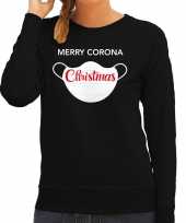 Merry corona christmas foute kerstsweater verkleedkleding zwart voor dames