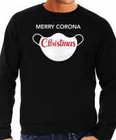 Merry corona christmas foute kerstsweater verkleedkleding zwart voor heren