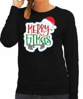 Merry fitmas kerstsweater verkleedkleding zwart voor dames