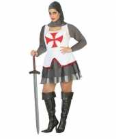 Middeleeuwse ridder verkleed verkleedkleding jurk wit rood voor dames