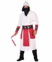 Ninja vechter verkleed verkleedkleding wit rood voor heren