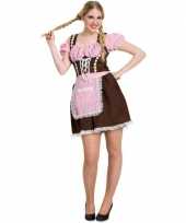 Oktoberfest bruine roze tiroler dirndl verkleed verkleedkleding jurkje voor dames