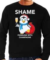 Pinguin kerstsweater verkleedkleding shame penguins with champagne zwart voor heren