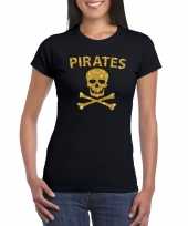 Piraten shirt foute party verkleed verkleedkleding verkleedkleding goud glitter zwart dames