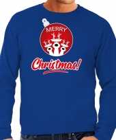 Rendier kerstbal sweater kerst verkleedkleding merry christmas blauw voor heren
