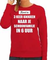 Rode foute kersttrui sweater kerst is 3 keer knikken naar schoonfamilie verkleedkleding dames
