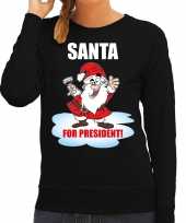 Santa for president kerst sweater kerst verkleedkleding zwart voor dames