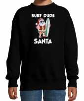 Surf dude santa fun kerstsweater verkleedkleding zwart voor kinderen